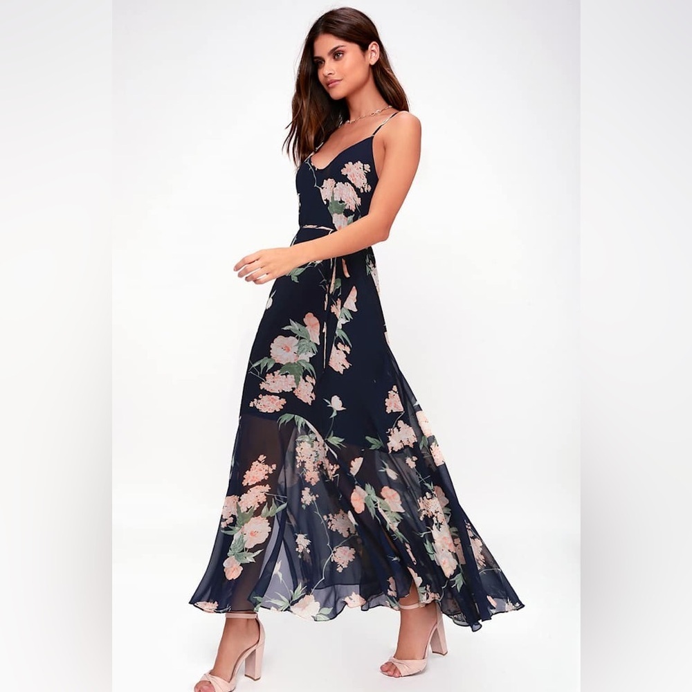 Lulu’s Feeling Freesia Navy Blue Floral Print Maxi Dress Size Small - Picture 4 of 9
